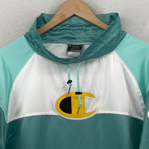 CHAMPION Jacket Mens S Big C Windbreaker Colorblock Reflective Pullover Green - Picture 5 of 15